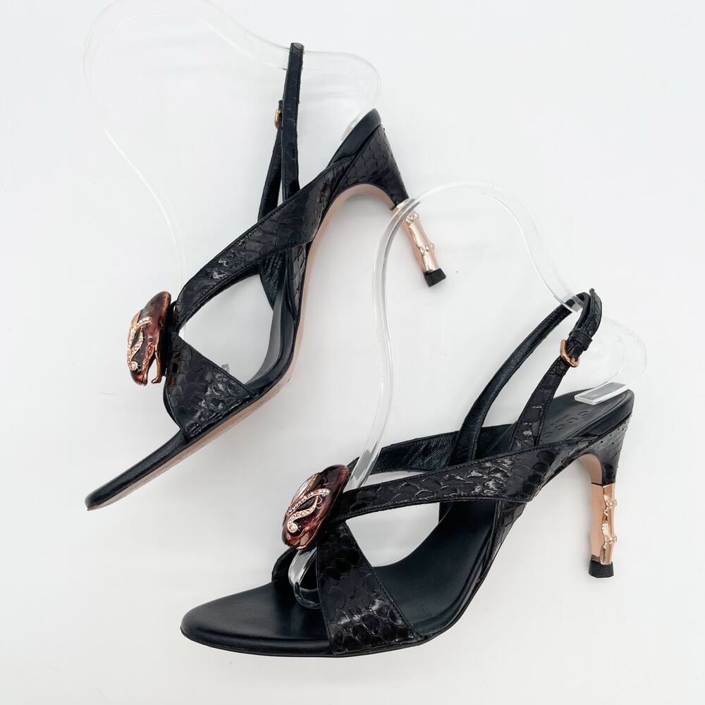 Gucci 2004 Tom Ford Black Python Snakeskin Serpent Head Bamboo Heel Sandals US 6 - Picture 7 of 15